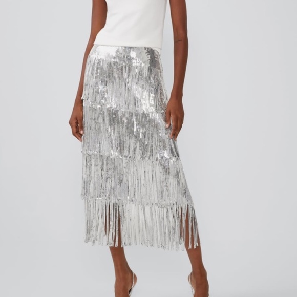 STUNNING limited edition tiered silver sequin holiday party skirt, Medium - Picture 4 of 9